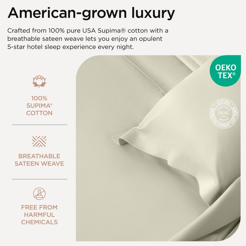 Threadmill Home Linen 1000 Thread Count 100% Supima Cotton Sheets Set of 2 King Pillow Cases | Luxury Smooth Solid Sateen | Ivory - Image 2
